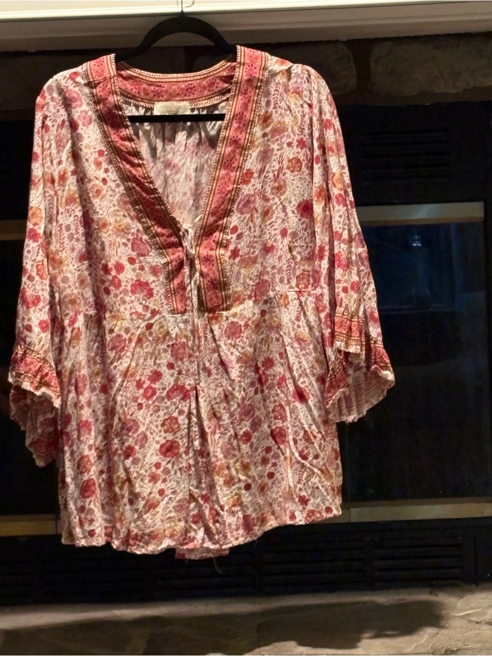 Cynthia Rowley Pink Floral V-Neck Tunic with Embroidered Trim